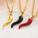 Collier personnalisé Cornicello Lucky Horn Charm Chili Pepper avec pierre de naissance et initiale Anniversary Birthday Gift for Italian Women Men