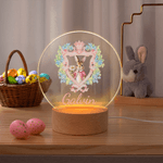Personalised Flower Easter Bunny Acrylic LED Night Light with Name and Wooden Base Home Decor Easter Gift for kids