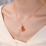 Personalised Heart Birthstone Silk Cross Necklace with Name Dainty Jewellery Baptism Birthday Gift for Christians Women