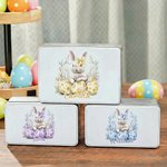 Personalisierte Aquarell Adorable Bunny Floral Food Grade Metall Keksdose Aufbewahrungsbox mit Namen Perfekte Ostern Party Geschenk für Kinder