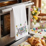 Personalized Easter Bunny Egg Flower Carrot Waffle Tea Towel with Name Kitchen Decor Easter Party Gift for Boys Girls Family