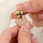Personalized Heart-Shaped Photo Bright Shine Zircon Necklace Dainty Jewelry Birthday Anniversary Valentine's Day Gift for Women