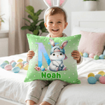 Personalised Cute Easter Eggs Rabbit Initial Cushion Cover with Name Home Decor Easter Gift for Family Kids