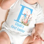 Personalized Easter Bunny Initial 100% Cotton Baby Bodysuit with Name Easter Party Gift for Kids Boys Girls