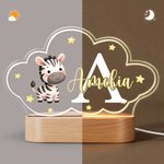 Personalised Cute Animals Star Cloud Style Acrylic LED Night Light with Name and Wooden Base Nursery Decor Birthday Anniversary Gift for Kid Newborn