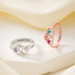 Personalisierte Interlocking 2 Herz Birthstone Sterling Silber Ring mit Text und Name Valentinstag Geburtstag Jahrestag Geschenk für Freundin Frau
