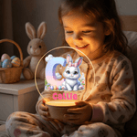 Personalized Cute Cloud Rabbit Seven Colors Initial LED Night Light with Name and Wooden Base Room Decor Birthday Easter Party Favor Gift for Kids