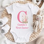Personalized Easter Bunny Initial 100% Cotton Baby Bodysuit with Name Easter Party Gift for Kids Boys Girls