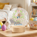 Personalised Flower Easter Bunny Acrylic LED Night Light with Name and Wooden Base Home Decor Easter Gift for kids
