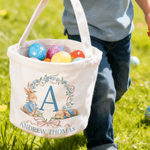 Personalized Bow Flower Cartoon Rabbit Easter Basket with Name and Initial Daily Use Easter Gift for Boys Girls