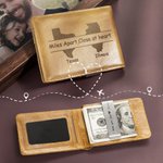 Personalized State to State Multi-compartment Leather Wallet Money Clip with Engraved Text Long Distance Birthday Anniversary Gift for Men