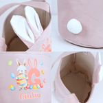 Cestino pasquale personalizzato multicolore con nome e iniziali per coniglietti, regalo di Pasqua per bambini e bambine.