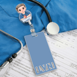 Personalized Cartoon Medical Character Acrylic ID Badge Reel with Name and Title Appreciation Nurse Week Gift for Doctor Nurse Medical Staff