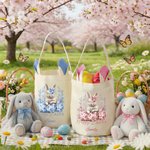 Personalised Floral Easter Eggs Cute Bow Bunny Reusable Easter Basket with Name and Bunny Ears Happy Easter Gift for Kids