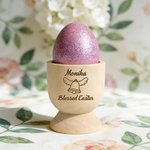 Personalized Easter Egg Rabbit Wooden Egg Cup  with Name and Text Egg Holder Easter Gift for Kids Family