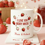 Personalized I Love You Berry Much Strawberry Design 11 oz 15 oz Ceramic Mug with Name and Coaster Valentine's Day Birthday Gift for Couple