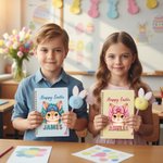 Personalized Happy Easter Cute Rabbit A5 Spiral Notebook and Pom Puff Pen Set with Lined Pages and Name Easter Gift for Boys Girls