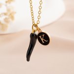 Collier personnalisé Cornicello Lucky Horn Charm Chili Pepper avec pierre de naissance et initiale Anniversary Birthday Gift for Italian Women Men