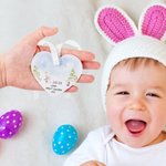 Personalized Baby‘s First Easter Acrylic Ornament with Name and Lanyard Cute Scarf Bunny Home Decoration Easter Holiday Party Gift for Newborn