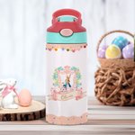 Personalized Cute Rabbit Easter Eggs Flower 12 oz Insulated Water Bottle with Straw and Spill-Proof Lid Easter Day Gift for Kids