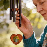 Personalised Photo Heart Wooden Wind Chimes with Text and Date Memorial Ornament Sympathy Gift for Loss of Dad Mom