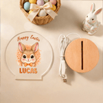 Personalised Leopard Print Cartoon Rabbit LED Acrylic Night Light with Name Easter Gift for Babies Children Newborn