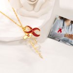 Personalised Heart Birthstone Silk Cross Necklace with Name Dainty Jewellery Baptism Birthday Gift for Christians Women
