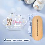 Personalised Cute Animals Star Cloud Style Acrylic LED Night Light with Name and Wooden Base Nursery Decor Birthday Anniversary Gift for Kid Newborn