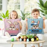 Personalisierte niedliche Hase Streifen werfen Kissenbezug mit Namen Home Decor Ostern Geburtstag Geschenk für Kinder