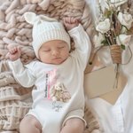 Personalized Some Bunny Loves You 1st Easter Soft Baby Bodysuit Receiving Blanket Swaddle Hat Set with Name Birthday Baby Shower Gift for Newborns