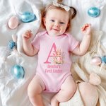 Personalized Easter Bunny Initial 100% Cotton Baby Bodysuit with Name Easter Party Gift for Kids Boys Girls