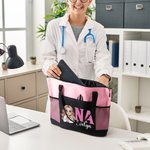 Personalised Cartoon Doctor Nurse Character Large Capacity Oxford Tote Bag with Name and Mesh Pockets Appreciation Birthday Gift for Medical Staff