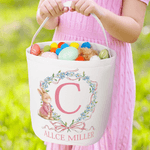 Personalized Bow Flower Cartoon Rabbit Easter Basket with Name and Initial Daily Use Easter Gift for Boys Girls