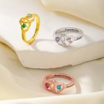Personalisierte Interlocking 2 Herz Birthstone Sterling Silber Ring mit Text und Name Valentinstag Geburtstag Jahrestag Geschenk für Freundin Frau