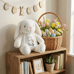Personalised Cute Bunny Floral Initial Easter Bunny Stuffed Toy with Name Easter Gift for Kids Boys Girls