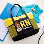 Personalised Cartoon Doctor Nurse Character Large Capacity Oxford Tote Bag with Name and Mesh Pockets Appreciation Birthday Gift for Medical Staff