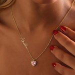 Personalized Heart Birthstone Pendant Necklace with Name Dainty Jewellery Birthday Anniversary Gift for Women Girls