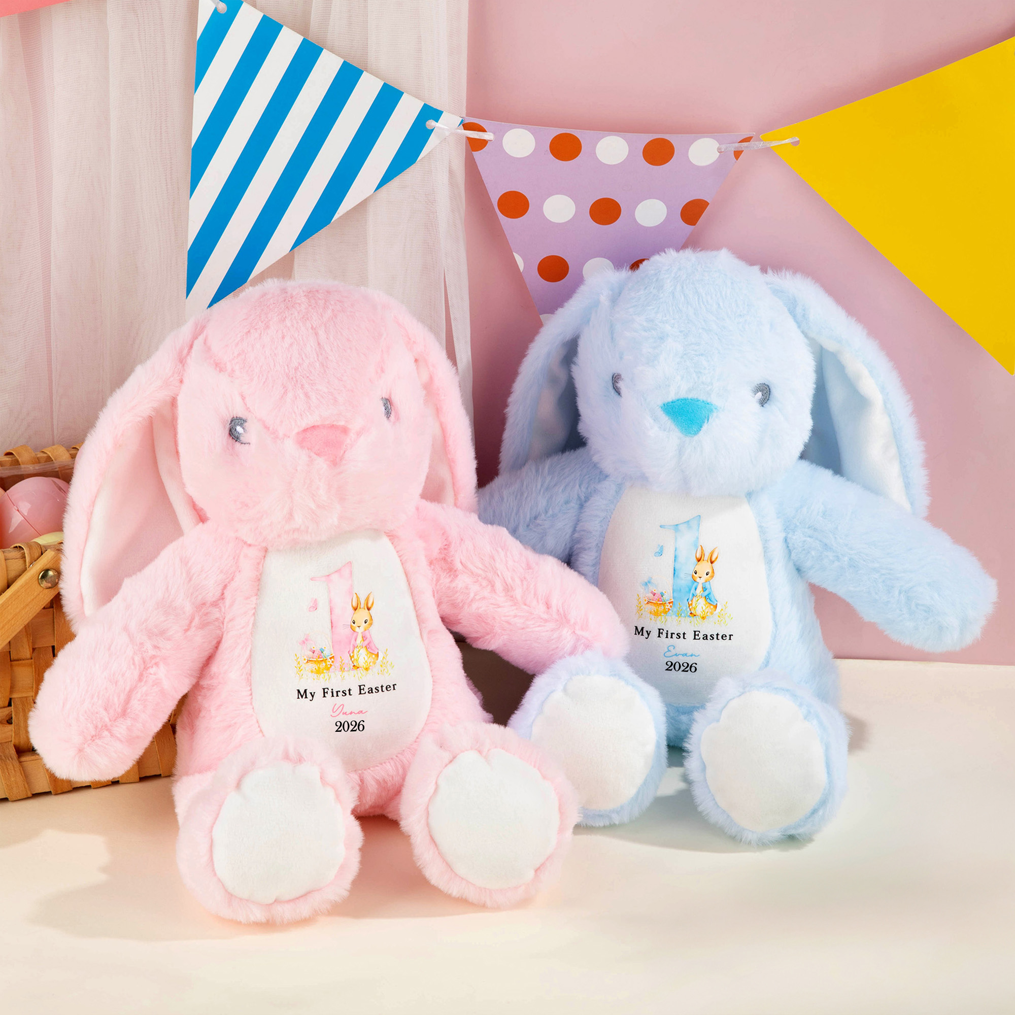 Personnalisé Mon premier lapin de Pâques Butterfly peluche lapin avec nom et année Cadeau d'anniversaire de Pâques pour les enfants