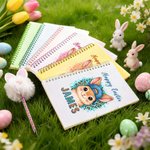 Personalized Happy Easter Cute Rabbit A5 Spiral Notebook and Pom Puff Pen Set with Lined Pages and Name Easter Gift for Boys Girls