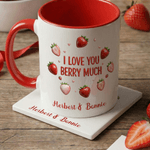 Personalized I Love You Berry Much Strawberry Design 11 oz 15 oz Ceramic Mug with Name and Coaster Valentine's Day Birthday Gift for Couple