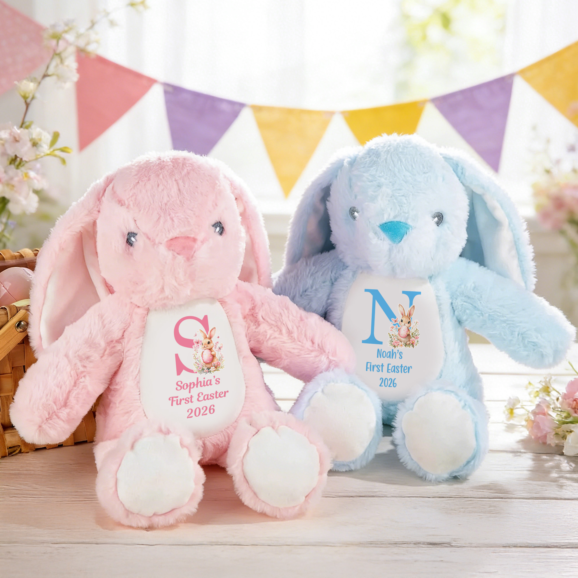 Personnalisé Fleur Peter Rabbit Animal en peluche avec Nom et Initiales Cadeau de Pâques pour les enfants