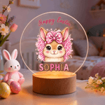 Personalised Leopard Print Cartoon Rabbit LED Acrylic Night Light with Name Easter Gift for Babies Children Newborn