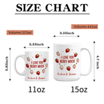 Personalized I Love You Berry Much Strawberry Design 11 oz 15 oz Ceramic Mug with Name and Coaster Valentine's Day Birthday Gift for Couple