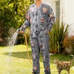Personalised Cute Paw 1-5 Pet Face Photo Avatar Long-Sleeved Pyjamas Set with Name Birthday Gift for Women Men Pet Lover