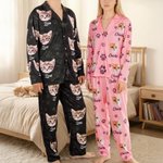 Personalised Cute Paw 1-5 Pet Face Photo Avatar Long-Sleeved Pyjamas Set with Name Birthday Gift for Women Men Pet Lover