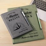 Cahier à anneaux en cuir PU avec nom de l'école et stylo Cadeau de fin d'études pour les diplômés