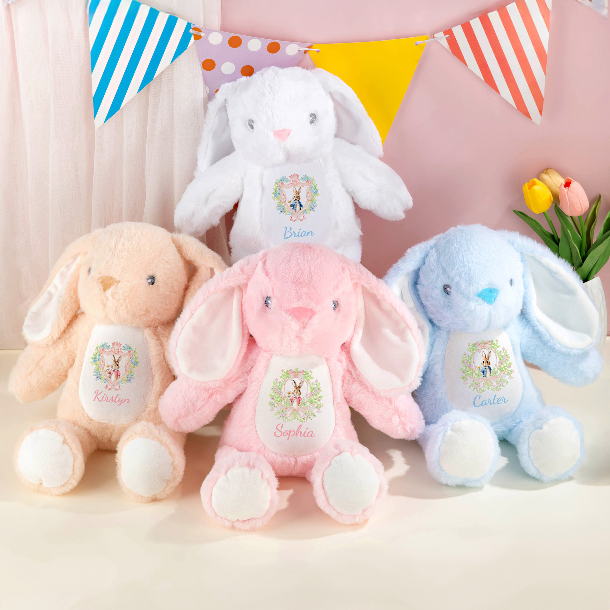 Jouet en peluche Lapin de Pâques personnalisé avec nom Chasse aux oeufs de Pâques Cadeau pour enfants Garçons Filles