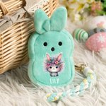 Personalised Cute Rabbit Flower Plush Bunny Ears Wallet with Name and Wristband Easter Party Birthday Gift for Boys Girls