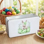 Personalisierte Aquarell Adorable Bunny Floral Food Grade Metall Keksdose Aufbewahrungsbox mit Namen Perfekte Ostern Party Geschenk für Kinder
