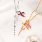 Personalised Heart Birthstone Silk Cross Necklace with Name Dainty Jewellery Baptism Birthday Gift for Christians Women
